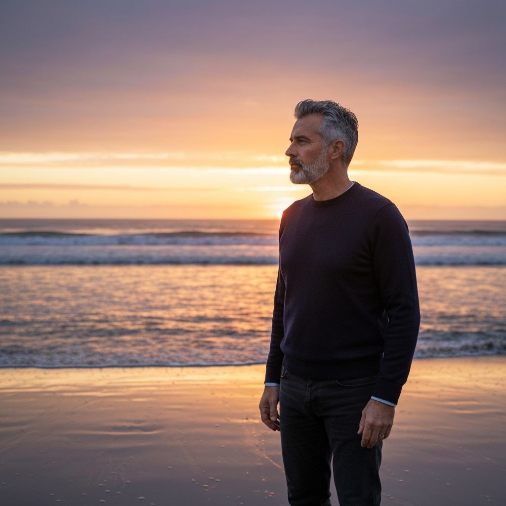 Mężczyzna stojący samotnie na plaży